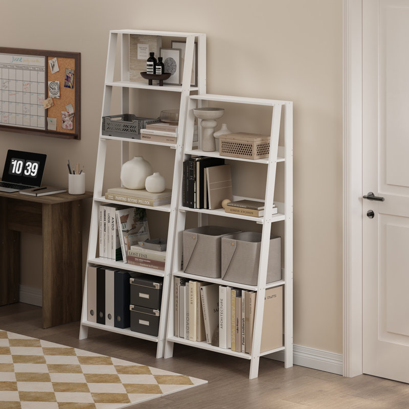 Casiana Ladder Bookcase, White, (6 Shelves) 66.2"H x 23.6"W x 14.8"D