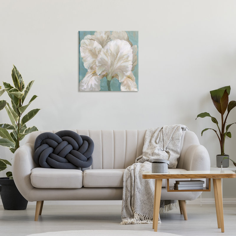 "Iris blanc sur toile bleue" par Nan, H 24 po x l 24 po