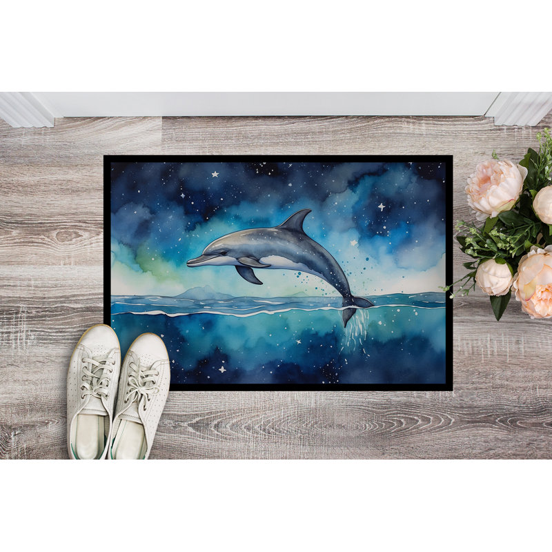 Paillasson Dolphin in a Starry Sea, L 18 po x L 27 po