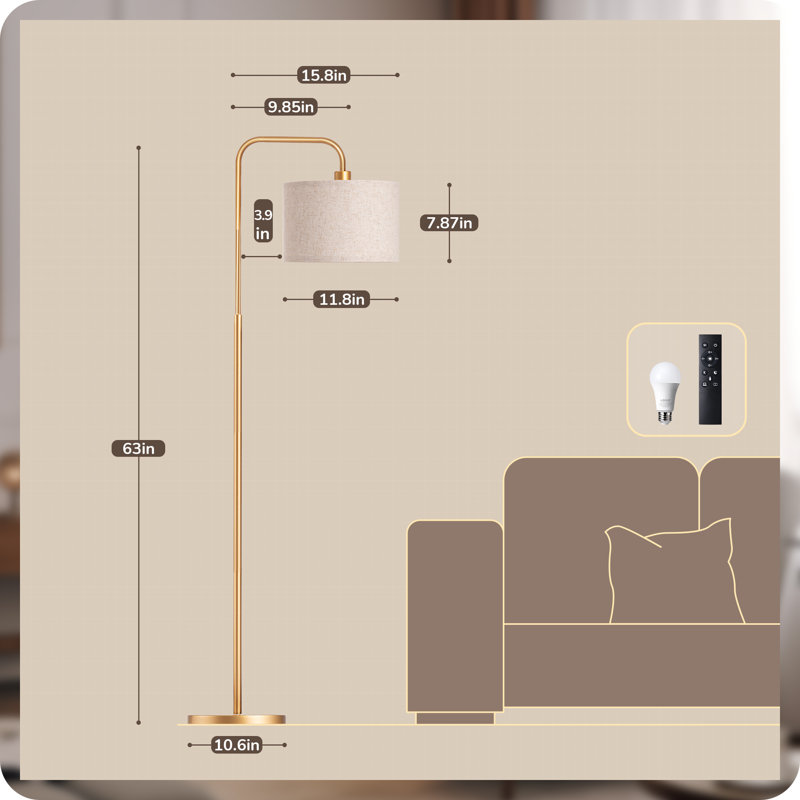 Ellingsworth 63'' Arched Floor Lamp with Remote Control