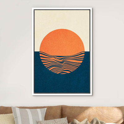 Abstract Vibrant Color Blocks " Abstract Vibrant Color Blocks Geometric Neon Orange Sun Ocean Wave Landscape Abstract Shapes Illustrations Modern Artwork " Print