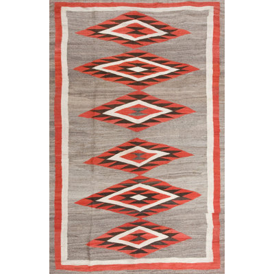Flatweave Wool Geometric Area Rug in Gray