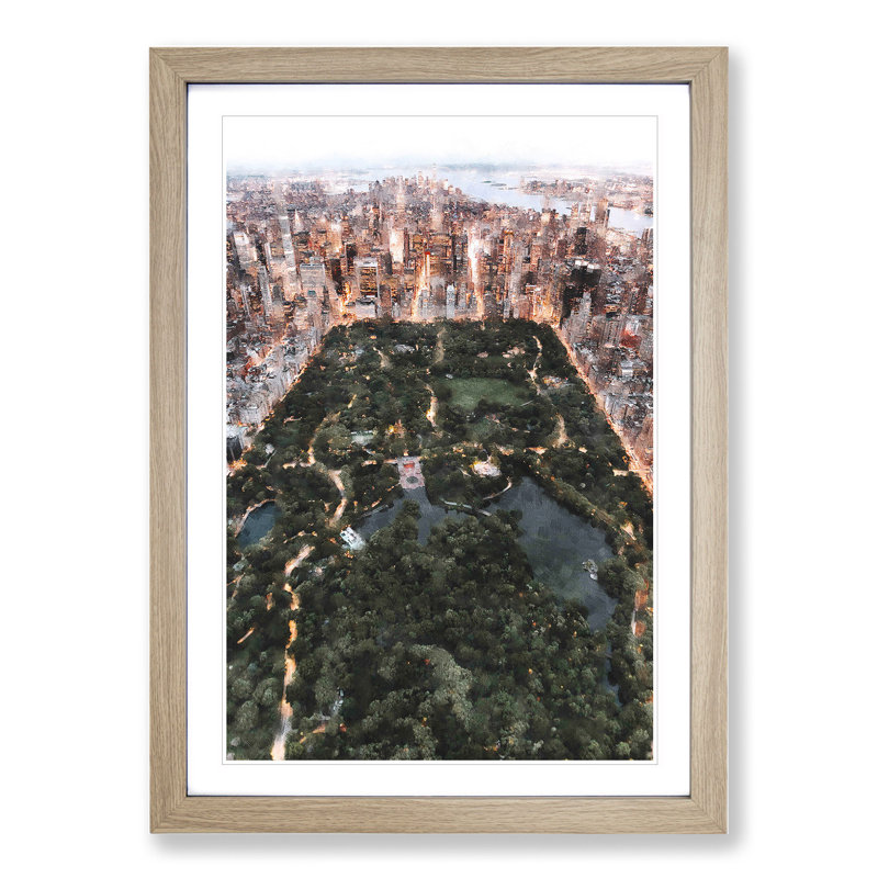 Central Park in New York - Picture Frame Painting, 48cm H x 36cm W x 2cm D, Oak Framed
