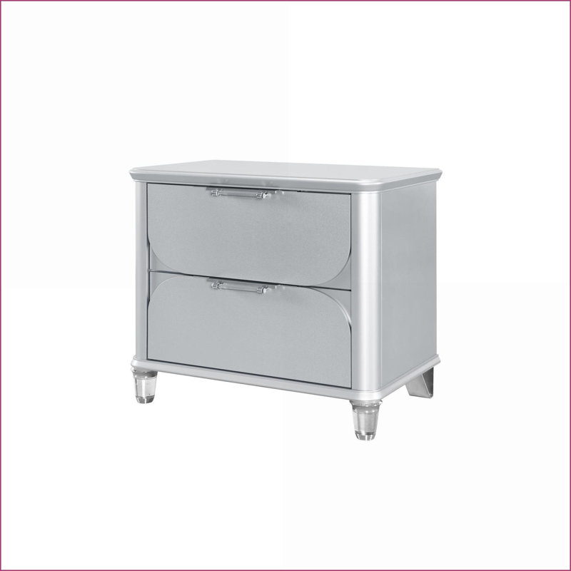 Élégante table de chevet moderne argentée avec tiroir spacieux et pieds en acrylique