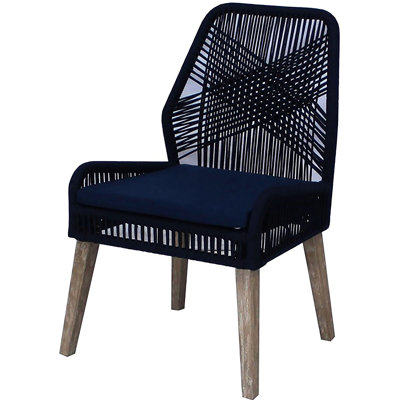 De 2 chaises bleu marine foncé - bois, délavé, coussins rembourrés de mousse, touche côtière pour le côté salle à manger, aspect rustique, mousse chic