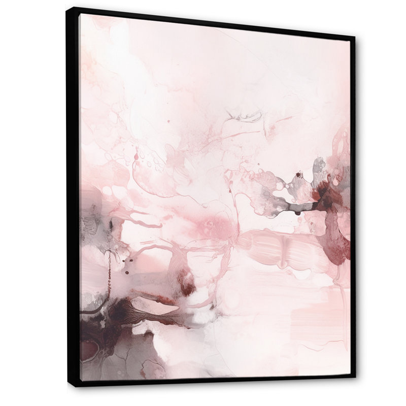 «Pink Delicate Abstract Marble V», reproduction d'art sur toile abstraite, H 44 po x l 34 po x P 1,5 po, Cadre flottant noir