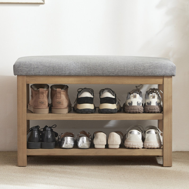 Polyester Upholstered Storage Bench, Grey, 54.1cm H x 80cm W x 35.1cm D