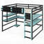 Lit mezzanine en bois avec bureau intégré, rangement latéral, multi-tablettes et éclairage RVB pour une conception peu encombrante-893848352-893848355