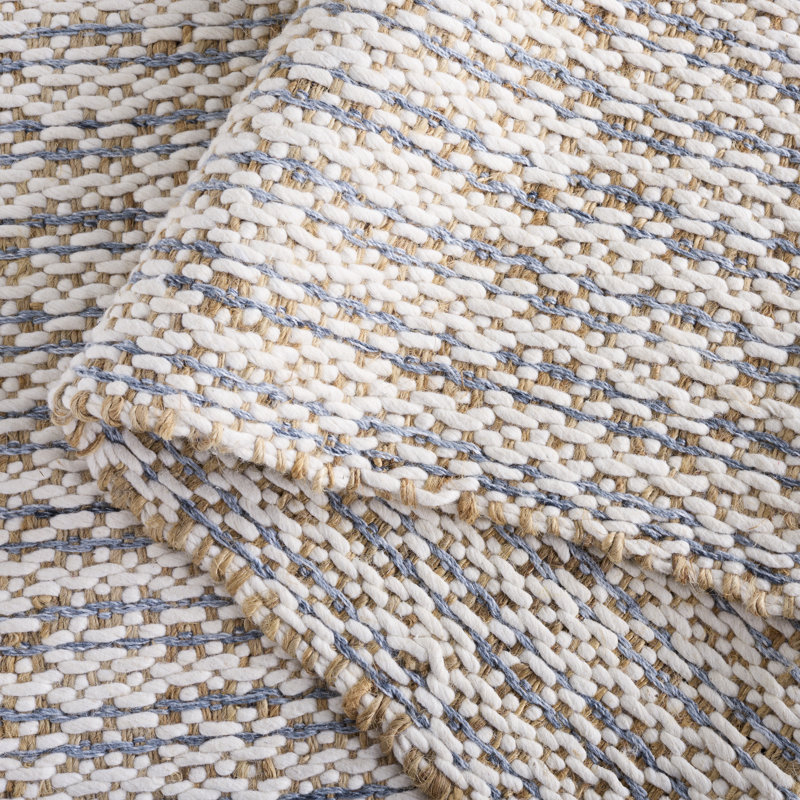 Natural Fiber 225 Hand Loomed Jute; Wool; Pet No Pattern Rug in Natural/Blue, Rectangle 5' x 8'