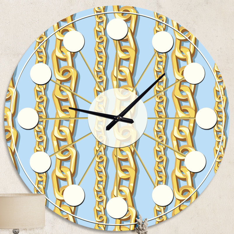 Motif de chaîne dorée - horloge murale moderne Mid-Century, Moyenne