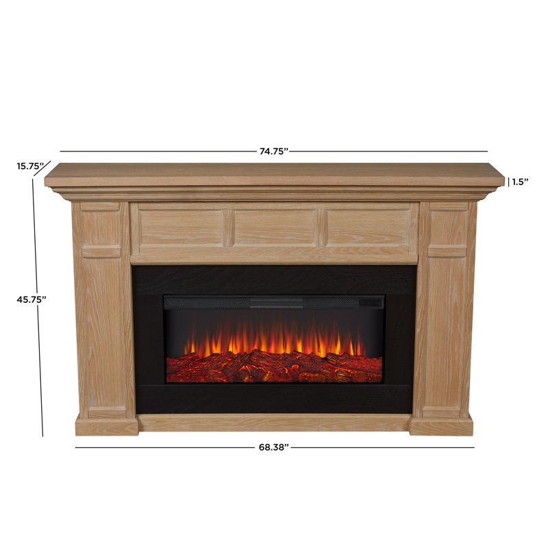 White Oak 75" Electric Fireplace with Mantel