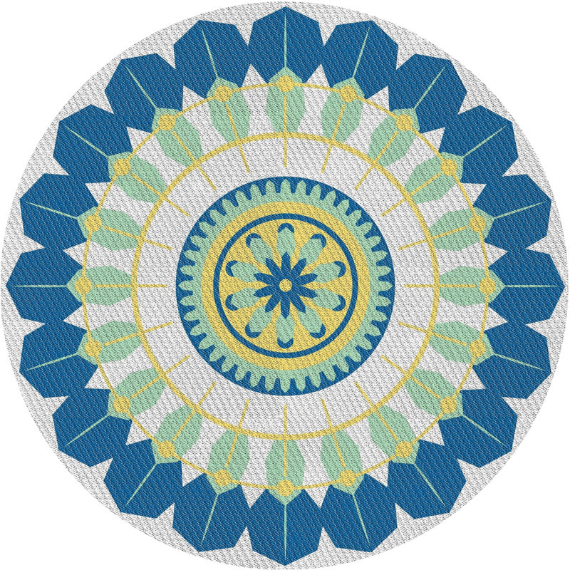 Tapis abstrait bleu marine / vert / gris, Rond 8 pi x 8 pi