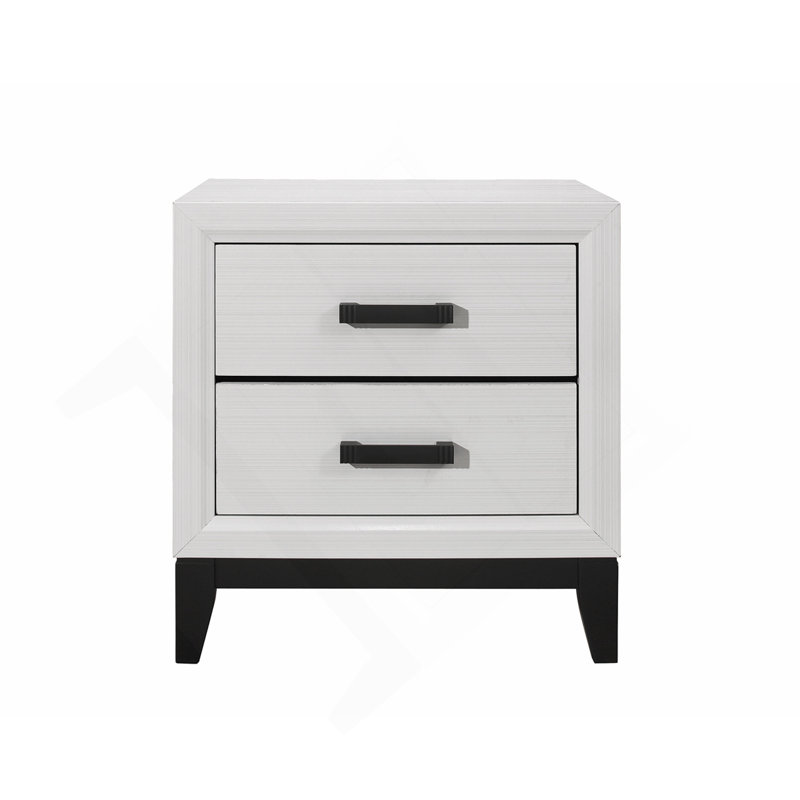 Table de chevet blanche, H 24,8 po x l 23,62 po x P 16,38 po, Blanc/Noir, Noir