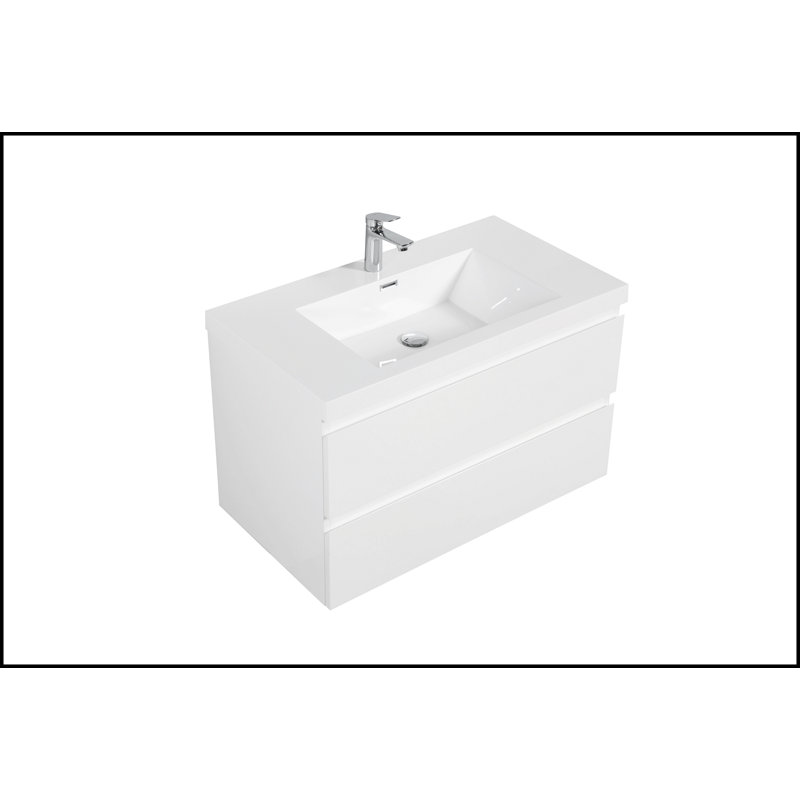 Meuble-lavabo mural 36 po, Blanc lustré