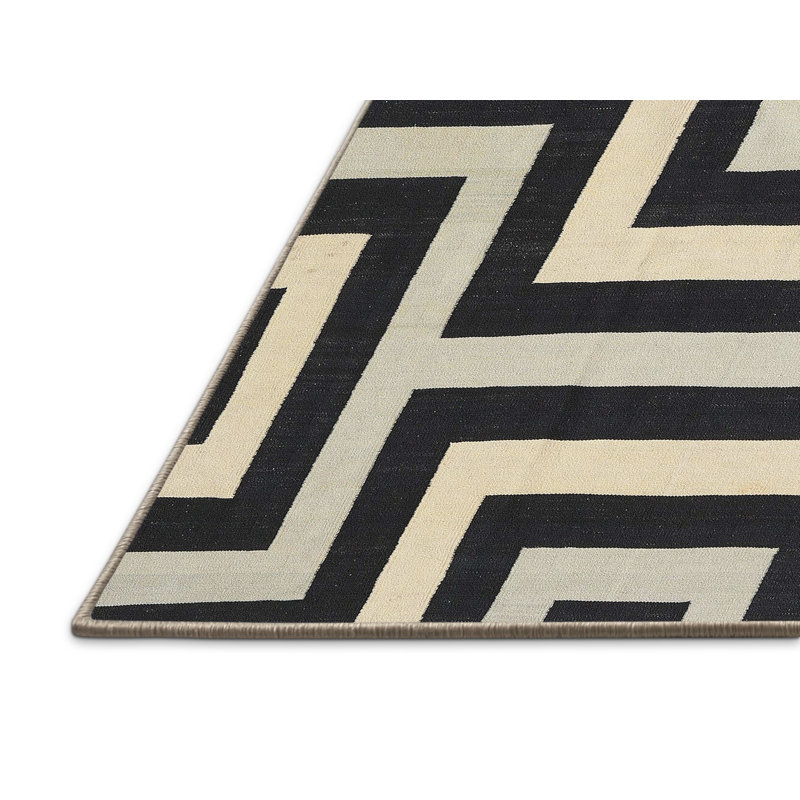 Tapis géométrique noir / beige, Rectangle 7 pi x 10 pi