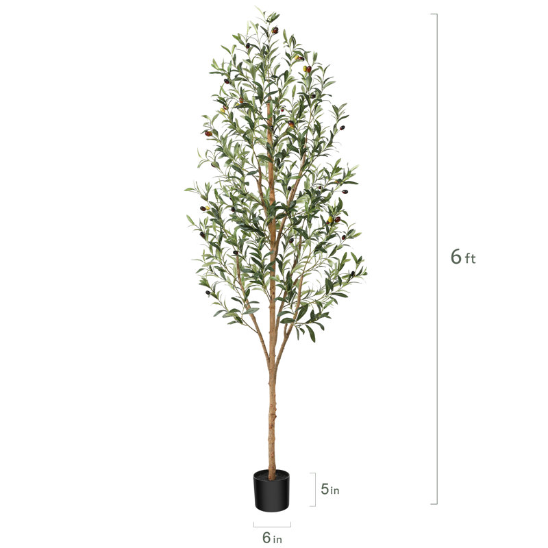 Olive artificielle Adcock en pot avec feuille réaliste et tronc naturel, H 70 po x l 18 po x P 18 po