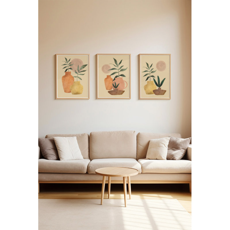 Ensemble de 3 peintures élégantes encadrées décoratives, 12,9 po x 18,9 po | Cadre 100% bois massif (épaisseur: 0,8 pouce), œuvre d'art 100% MDF | Impression numérique éclatante, parfaite pour la décoration de salon et de bureau