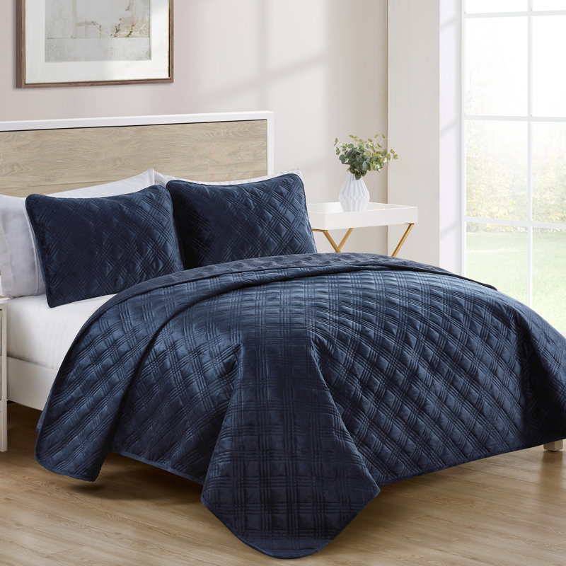 Ensemble de matelassé velours Belton, Double / Grand, Bleu marine