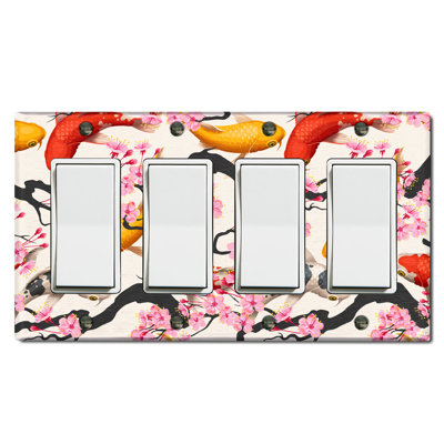Colorful Koi Fish Sakura Tree Nature Themed 4 - Gang Rocker Standard Wall Plate