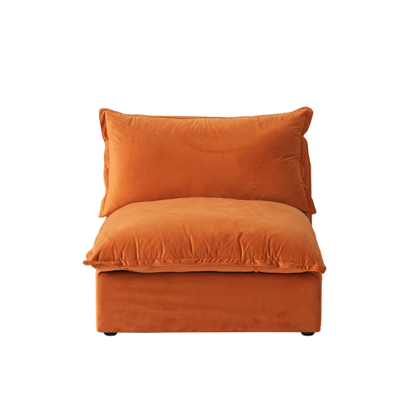 Fauteuil rembourré en velours de lin sans accoudoirs Fairford, Velours orange