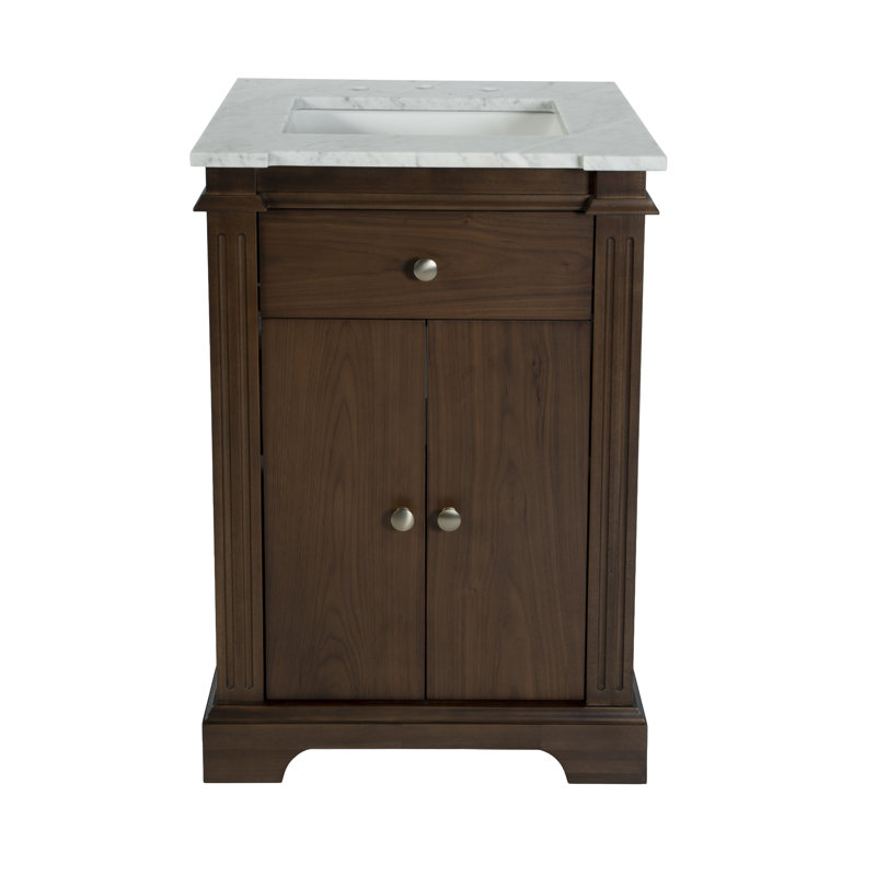 Rachelle 24 in. W Wood & Marble Bathroom Vanity, Walnut Brown, Natural Walnut