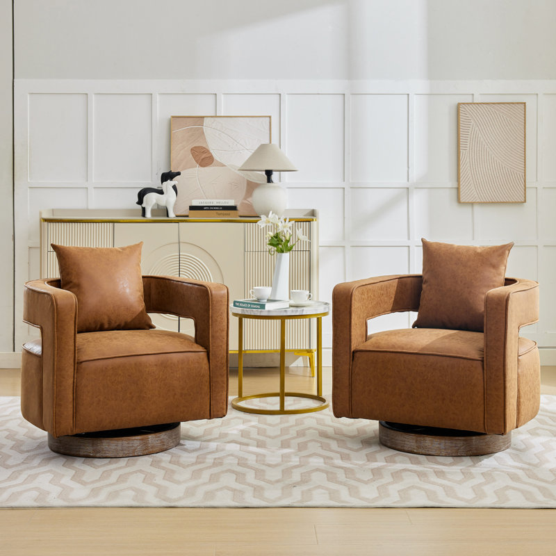 Chicopee 29.2" Wide Swivel Barrel Chair (Set of 2), Brown Bronzing Suede