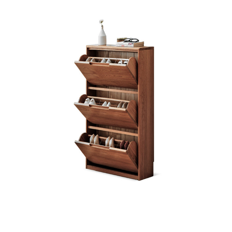 Solid Wood Tipper Shoe Cabinet 12 Pair Solid Wood Shoe Storage Cabinet, Tan, 45.66" H x 25.59" W x 7.87" D