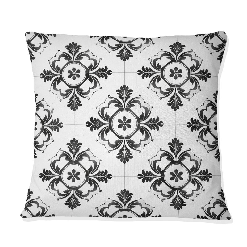 Coussin noir et blanc quadrilobe I - moderne, H 16 po x l 16 po