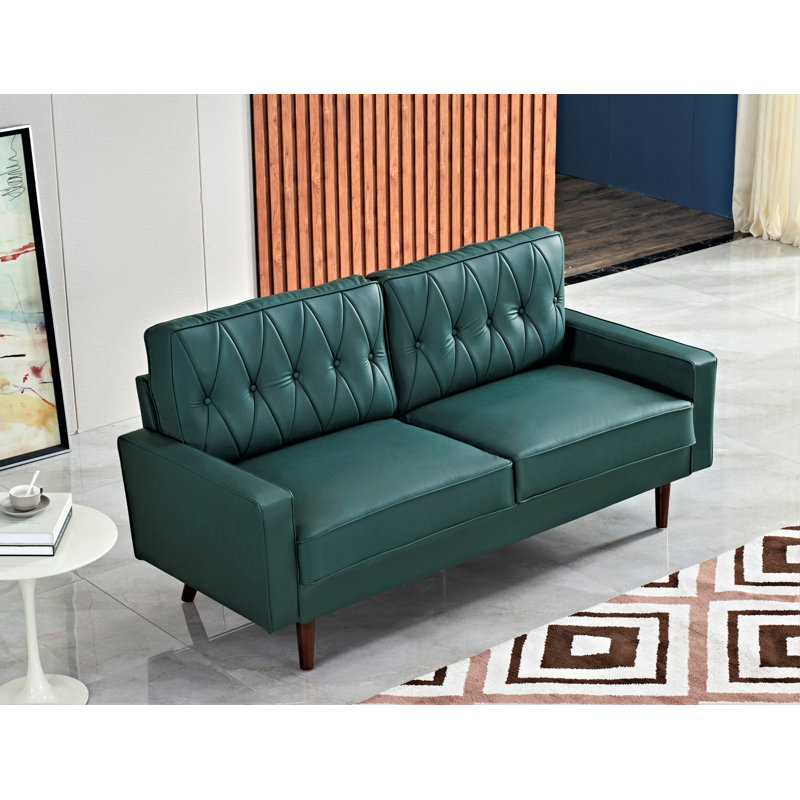 Faux Leather Square Arm Loveseat, 33" H x 70" W x 31" D, Green Faux Leather
