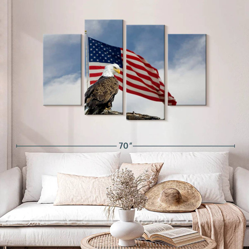 Brampt Perched Eagle American Flag, 32" H x 52" W