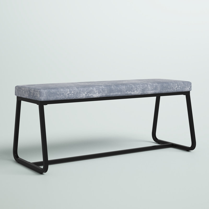 Banc rembourré en similicuir Audet, Bleu et noir, H 18,11 po x l 48,22 po x P 15,54 po