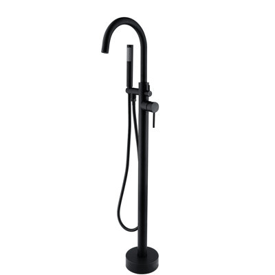 Robinet de baignoire autoportant en métal avec douche à main en couleur noir mat, hauteur de 15 paquets