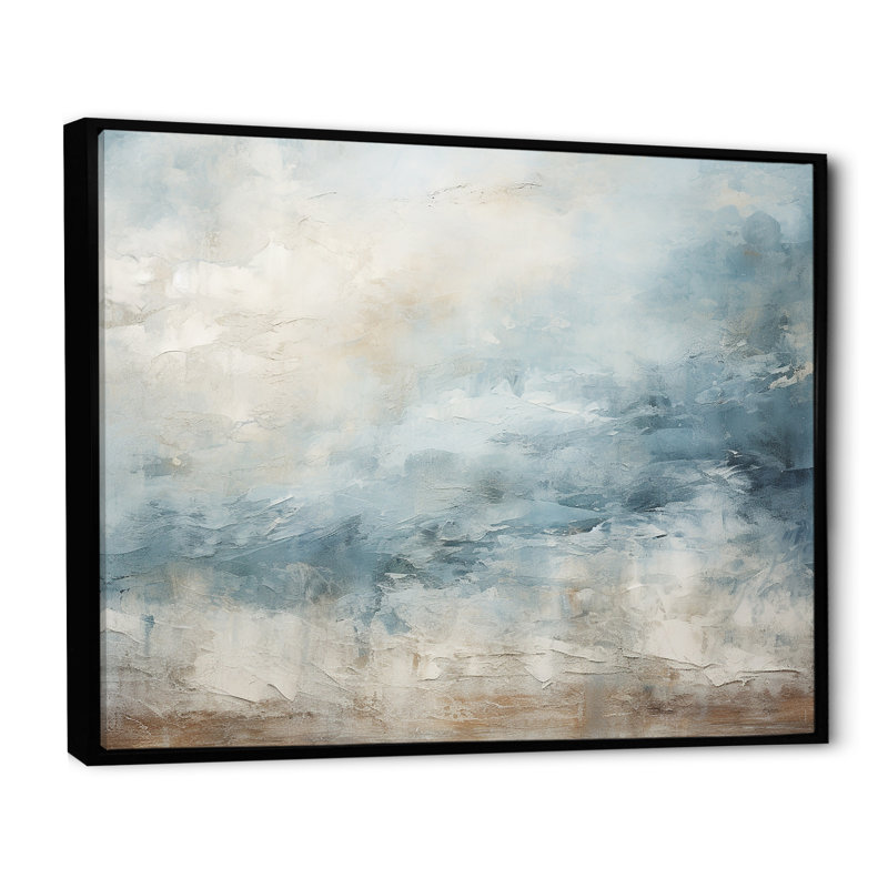 «Beige Blue Ocean Storm I», reproduction d'art sur toile, formes abstraites, Cadre flottant noir, H 24 po x l 32 po x P 1 po