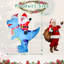 Père Noël sur un dinosaure gonflable