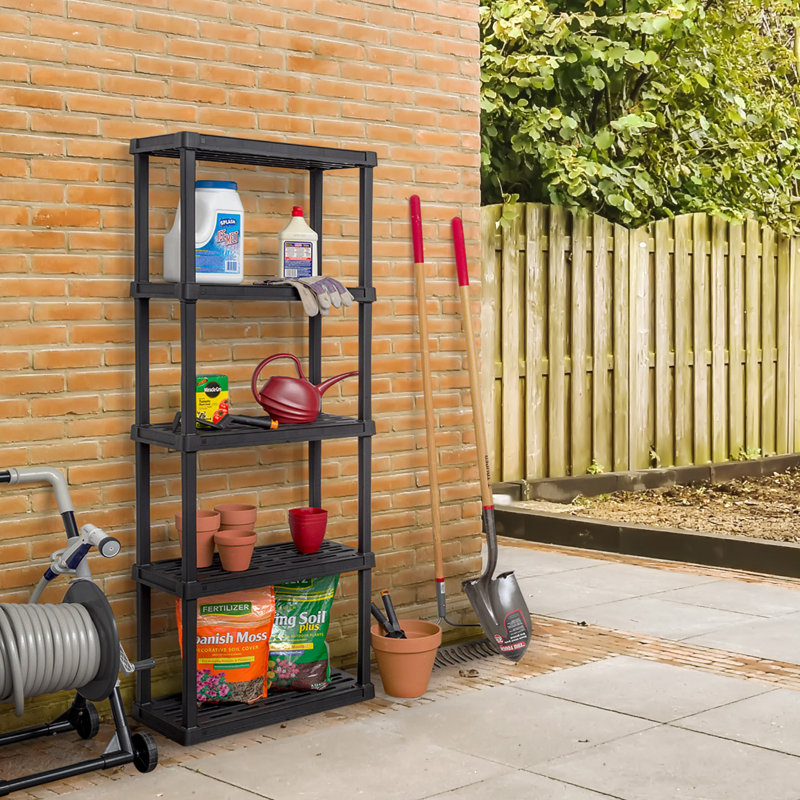 Étagère de rangement pour garage moyen en plastique à 5 niveaux IRIS, noir (l 12 po x H 64 po x P 24 po)