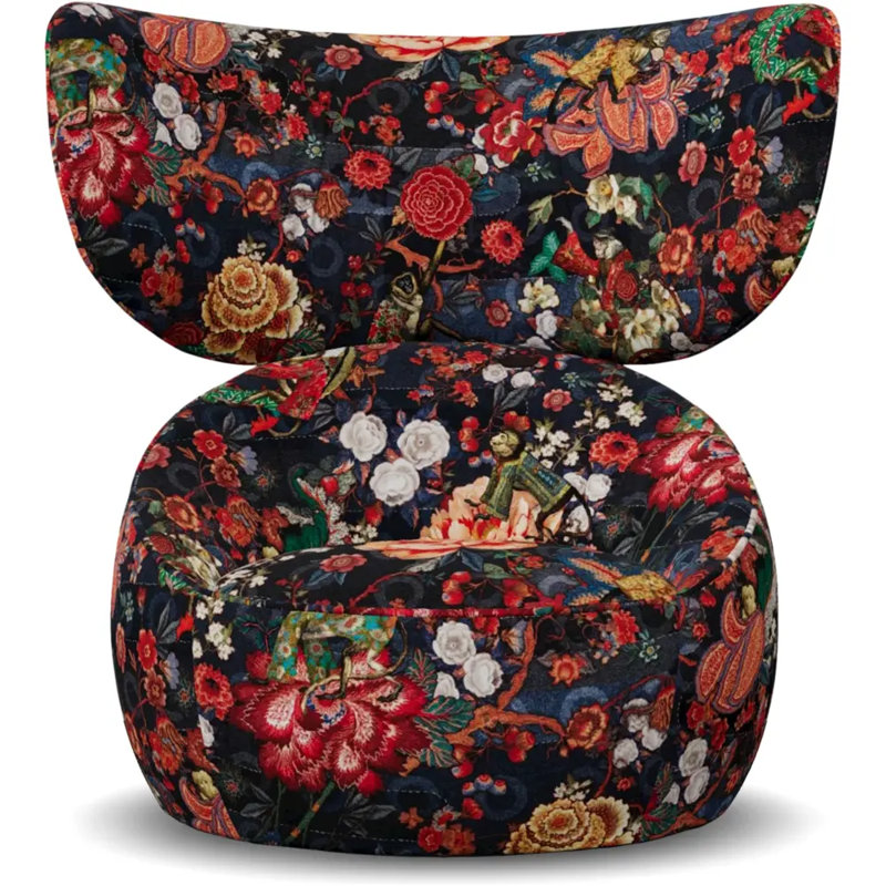 Hana Swivel Wingback Chair, Blue/Red