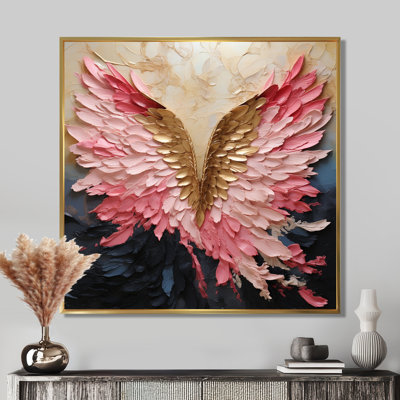 «Pink and Gold Angel Wings - Abstract Spirals», reproduction d'art sur toile encadrée
