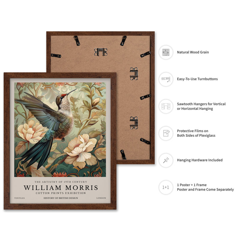 William Morris - Colibri n ° 1, Poster, 08"H x 10"W, Brown Framed