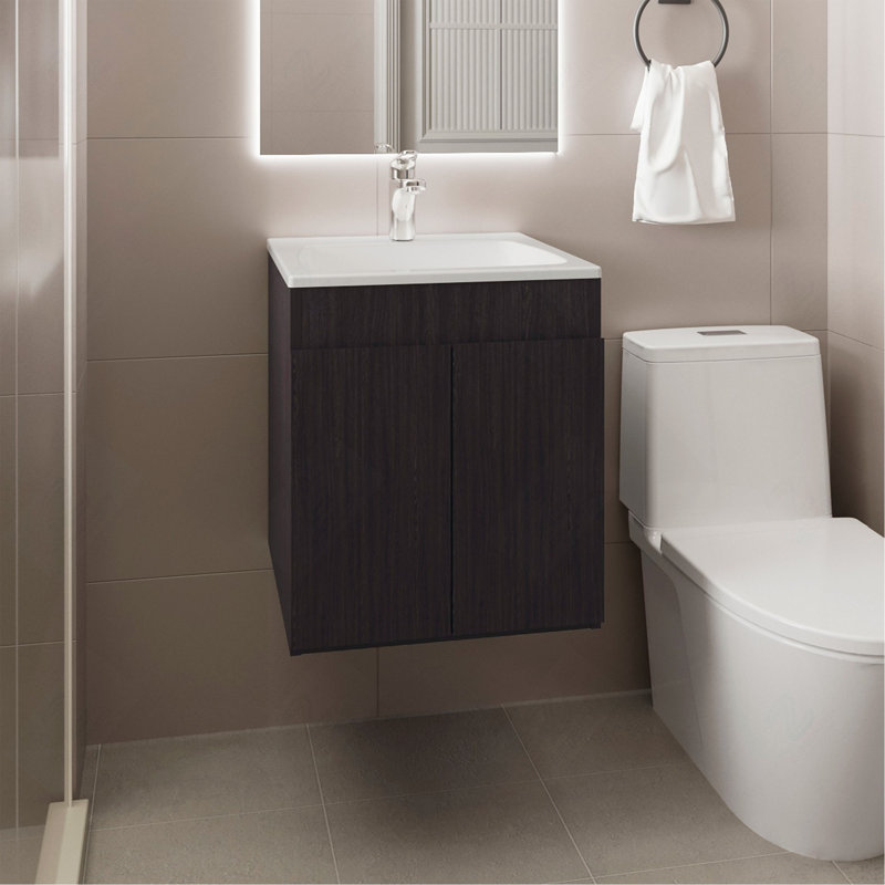 Meuble-lavabo pour salle de bain 45 Meka, avec deux tiroirs et tablette ouverte, noir, Noir