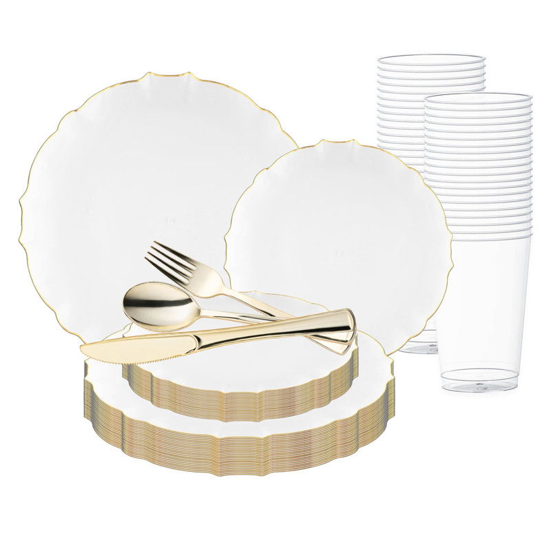 Ensemble de 30 pièces rondes en plastique transparent avec bordure dorée représentant un lotus.