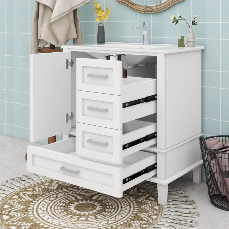 Ensemble de meuble-lavabo moderne 30 pouces avec lavabo et 3 tiroirs, Blanc