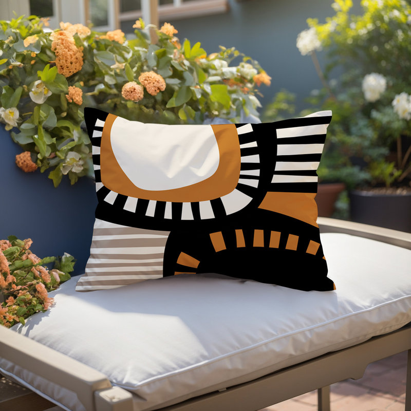 Coussin rectangulaire intérieur / extérieur Alika, Orange brûlé / noir / blanc cassé, H 14 po x l 20 po
