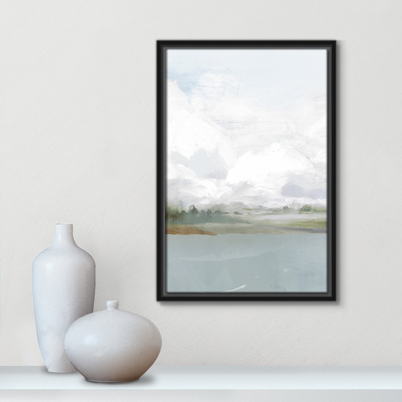 All Shore Watercolor Canvas Painting Print with Wood Floater Frame , 19.5" H x 13.5" W, Black