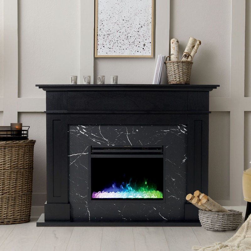 Cambridge Sofia 53-in. Electric Fireplace Mantel in with Black Marble Inlay and Crystal Rocks, Black