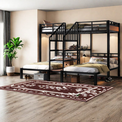 Lit triple compact avec rangement, panneau de fibres à densité moyenne industriel pour maison familiale