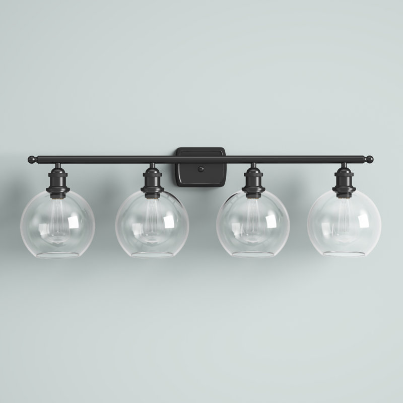 Baptista 4 - Light Dimmable Vanity Light, Matte Black, Clear, 6 Watt Vinage LED Bulb
