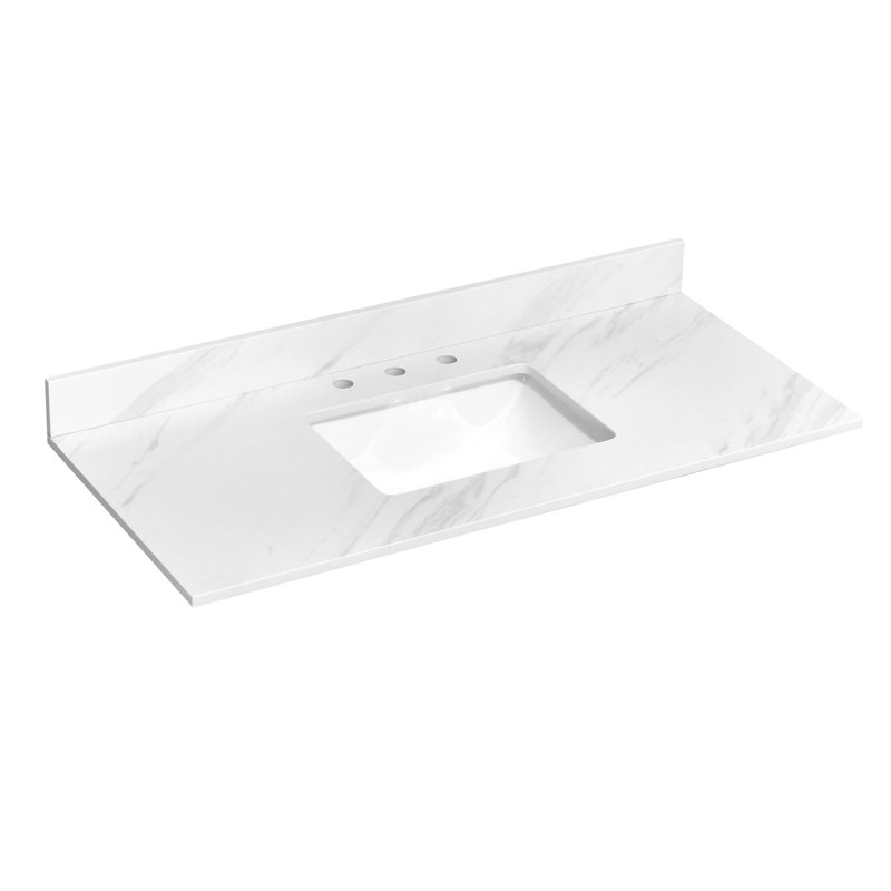 Comptoir de vanité en pierre reconstituée de 48 pouces et céramique blanche (base de meuble-lavabo non incluse)