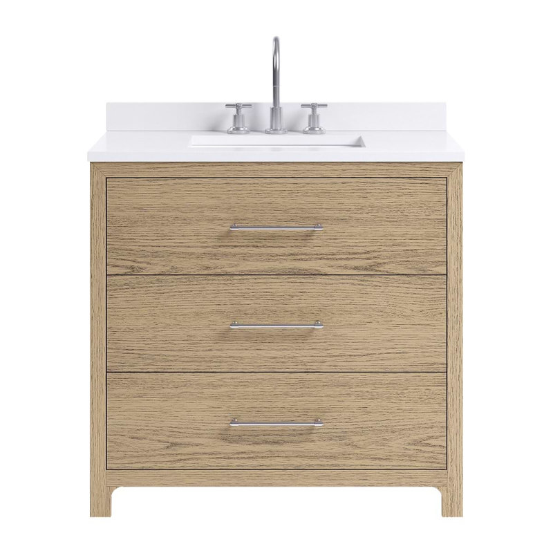 TileBar Studio Vanities Edison Medium Ash Vanity with White Quartz Top, 36" W