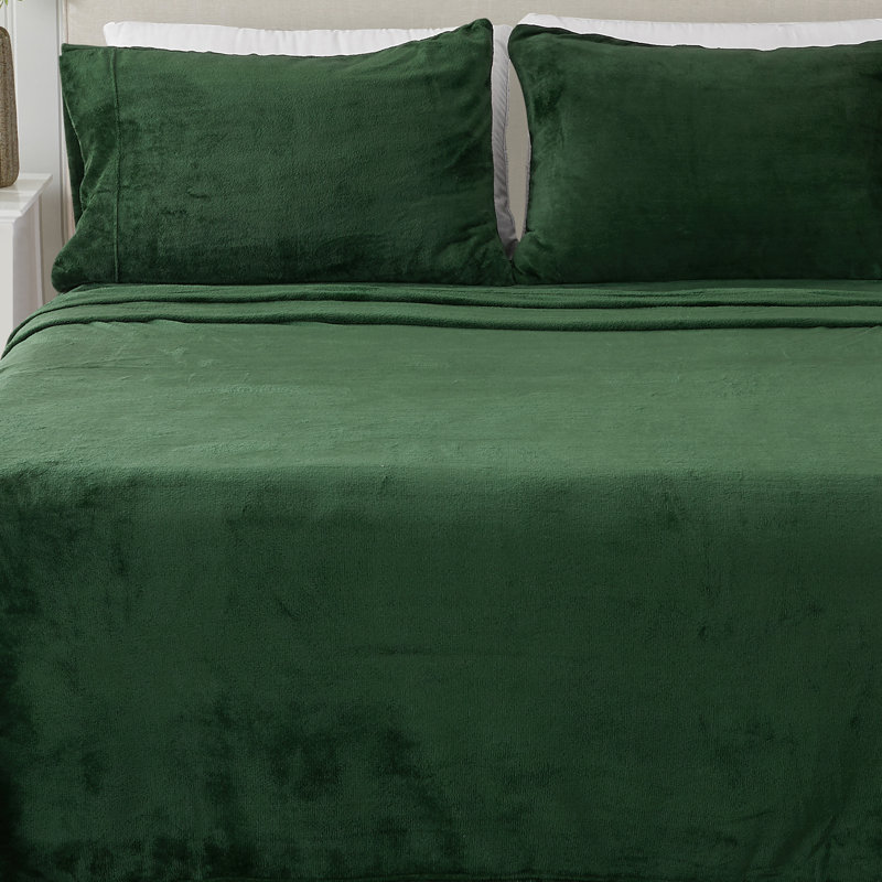 Ensembles de draps en velours ultra doux, Ensemble de draps pour lit simple + drap-housse + , Émeraude, Couleur unie