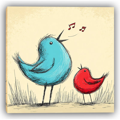 «Songbird Whimsy - Singing Blue and Red Bird», art mural